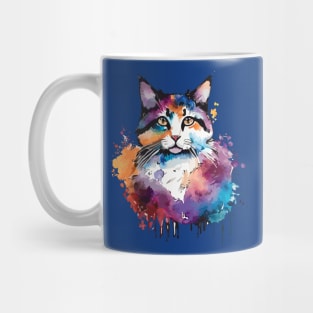 Digital Watercolor Colorful Cat Mug